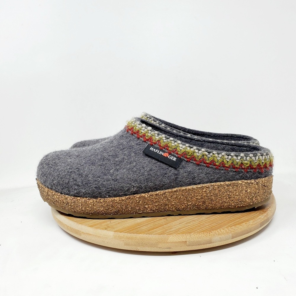 Haflinger Grizzly Zig Zag Shoes Womens 37 Grey Wool Slip On Mule Clog Casual